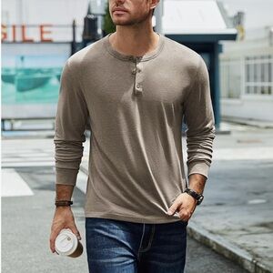 Coofandy khaki Long Sleeve Henley